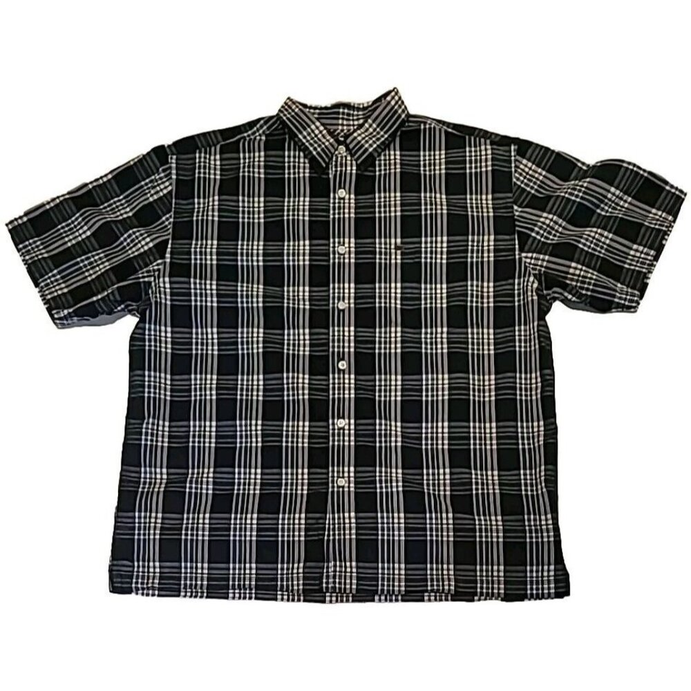 Nautica Jeans Co Men Blue Green Plaid Shirt Short Sleeve Pocket Button Up Sz XL